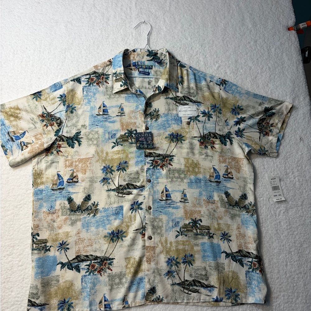 Campia XXL Tan Short Sleeve Button Down New with Tags Hawaii Light Material